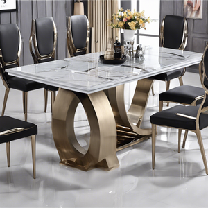 Luxury Modern Home Stainless Steel Decoration Wooden Base Marble Top Glass Top Dining Table