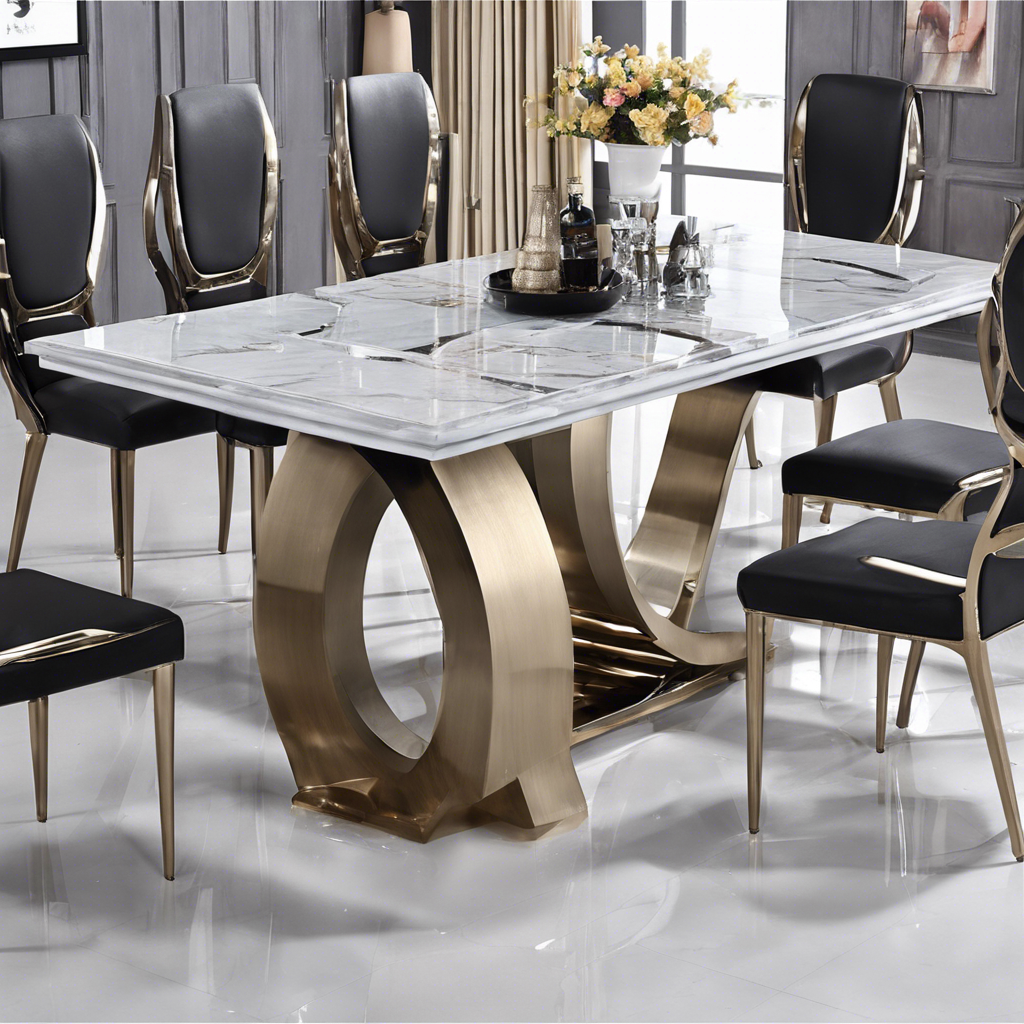 Luxury Modern Home Stainless Steel Decoration Wooden Base Marble Top Glass Top Dining Table