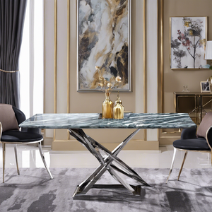 Living Room Stainless Steel Metal Leg Table with Marble Top