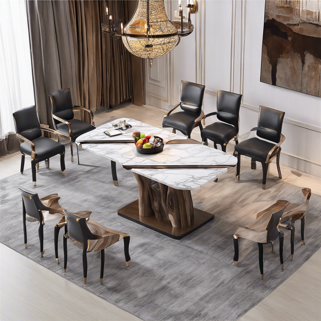 Natural Marble Solid Wood Furniture Modern Stainless Steel Wooden Table