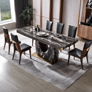 Wooden Modern Home Ash Wood Stainless Steel Natural Marble Dining Table