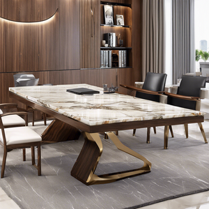 Office Furniture Wooden Natural Marble Modern Solid Wood Stainless Steel Table