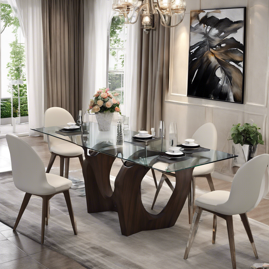 Modern Home Restaurant Wooden Base Glass Top Dining Table