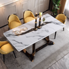 Dining Solid Wood Natural Marble Stainless Steel Home Wooden Table